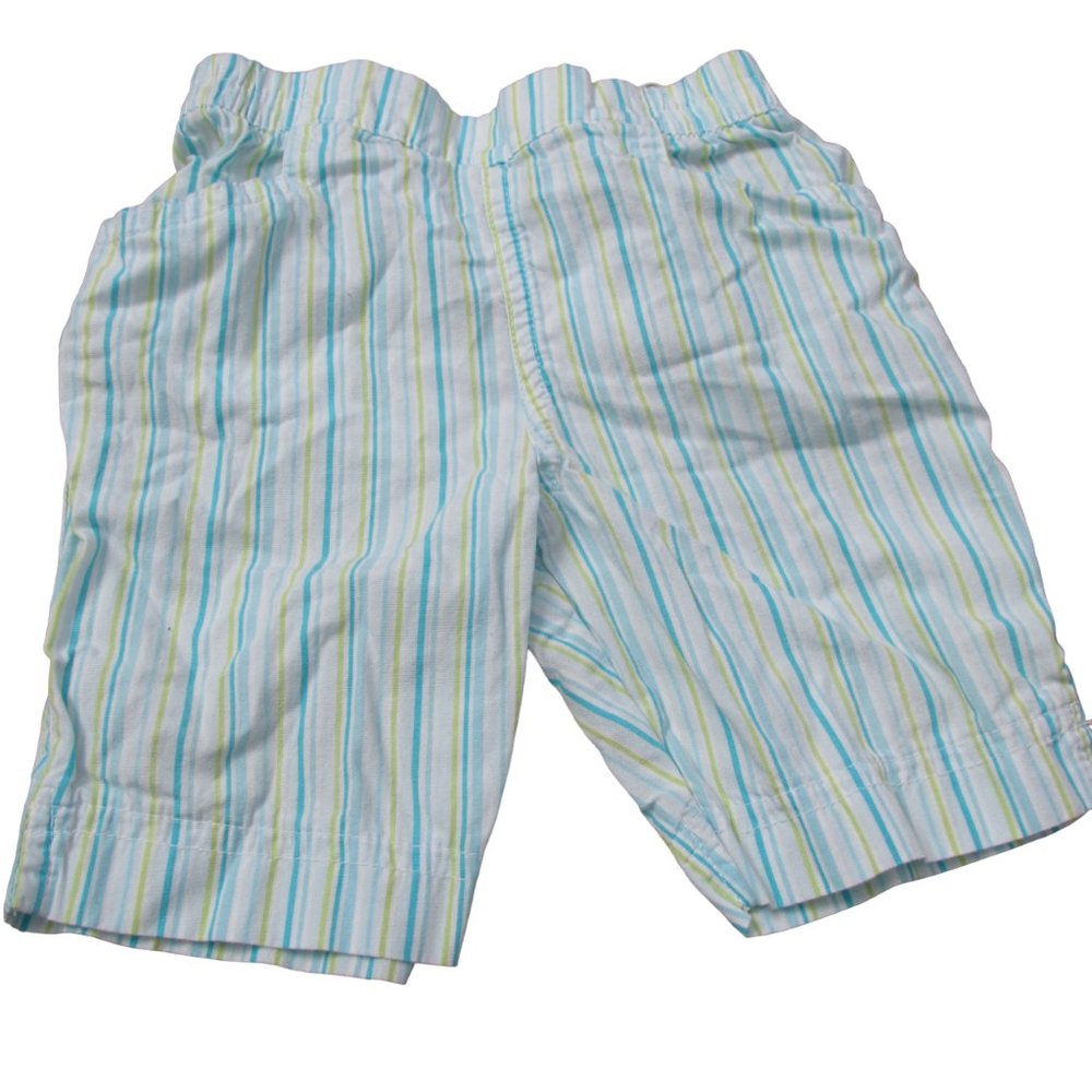 Miniwear Pull On Pants Infant Girls Size 6-9M Green Blue Striped Elastic Bottoms